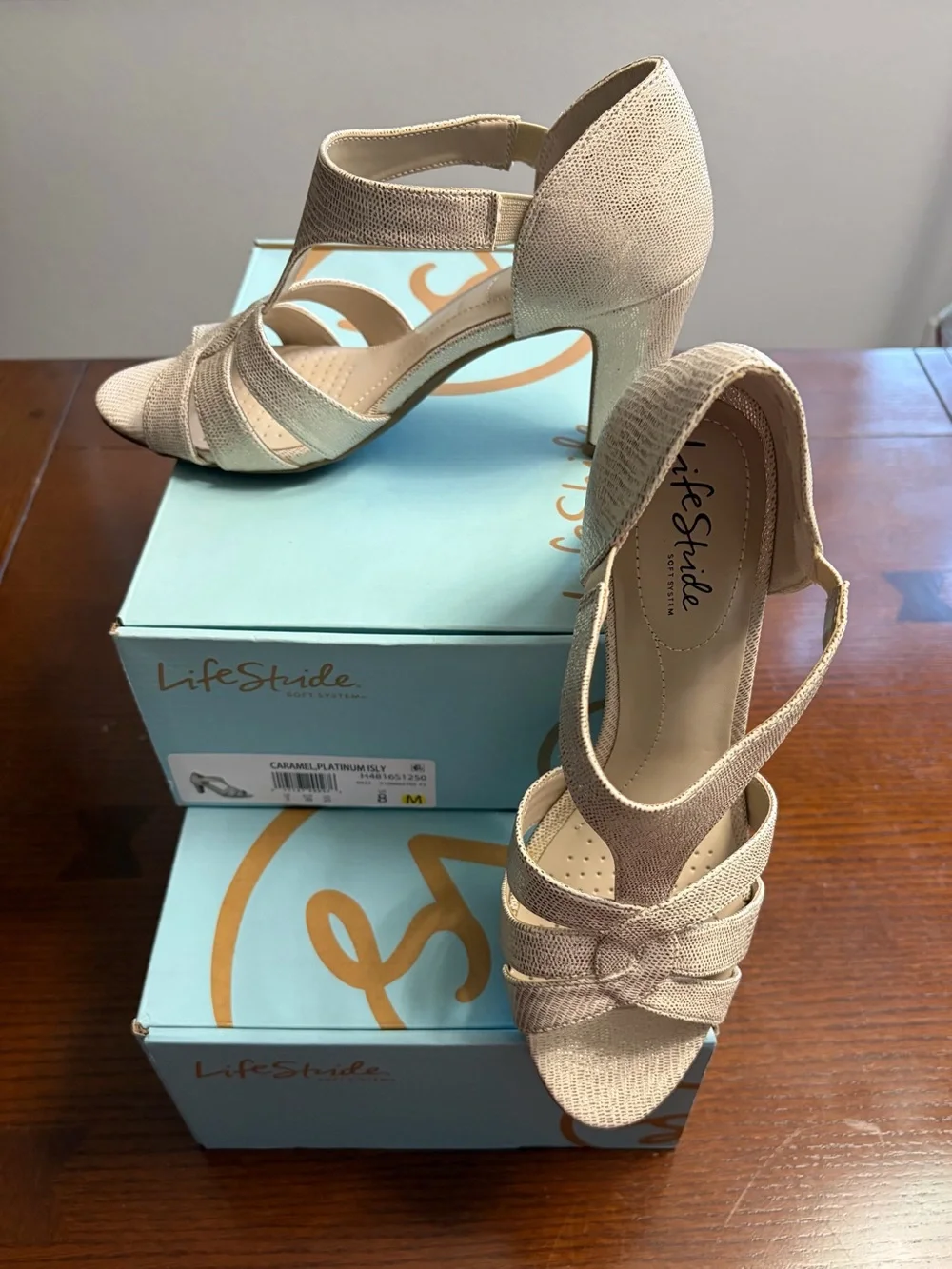 Life Stride Light Caramel Platinum Knotted Slingback Heels